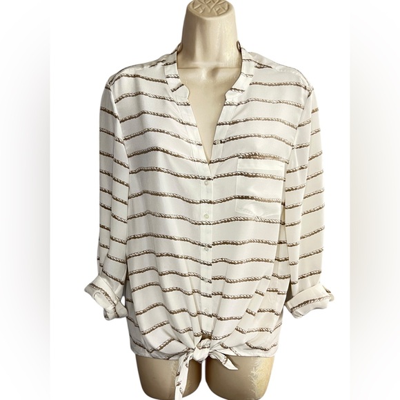 Joie Silk Tie-Front Shirt Rope Print Roll-Up Sleeves Size S - Picture 7 of 13